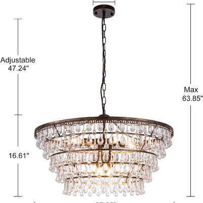 Modern Bronze Crystal Chandelier - 5 Tiers Farmhouse Ceiling Pendant Light with Remote Control, W28-inch