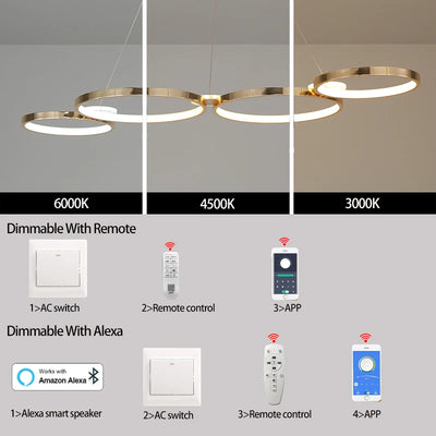 Modern LED Chandelier Pendant Light - Remote-Controlled Lighting Fixture for Living and Dining Room