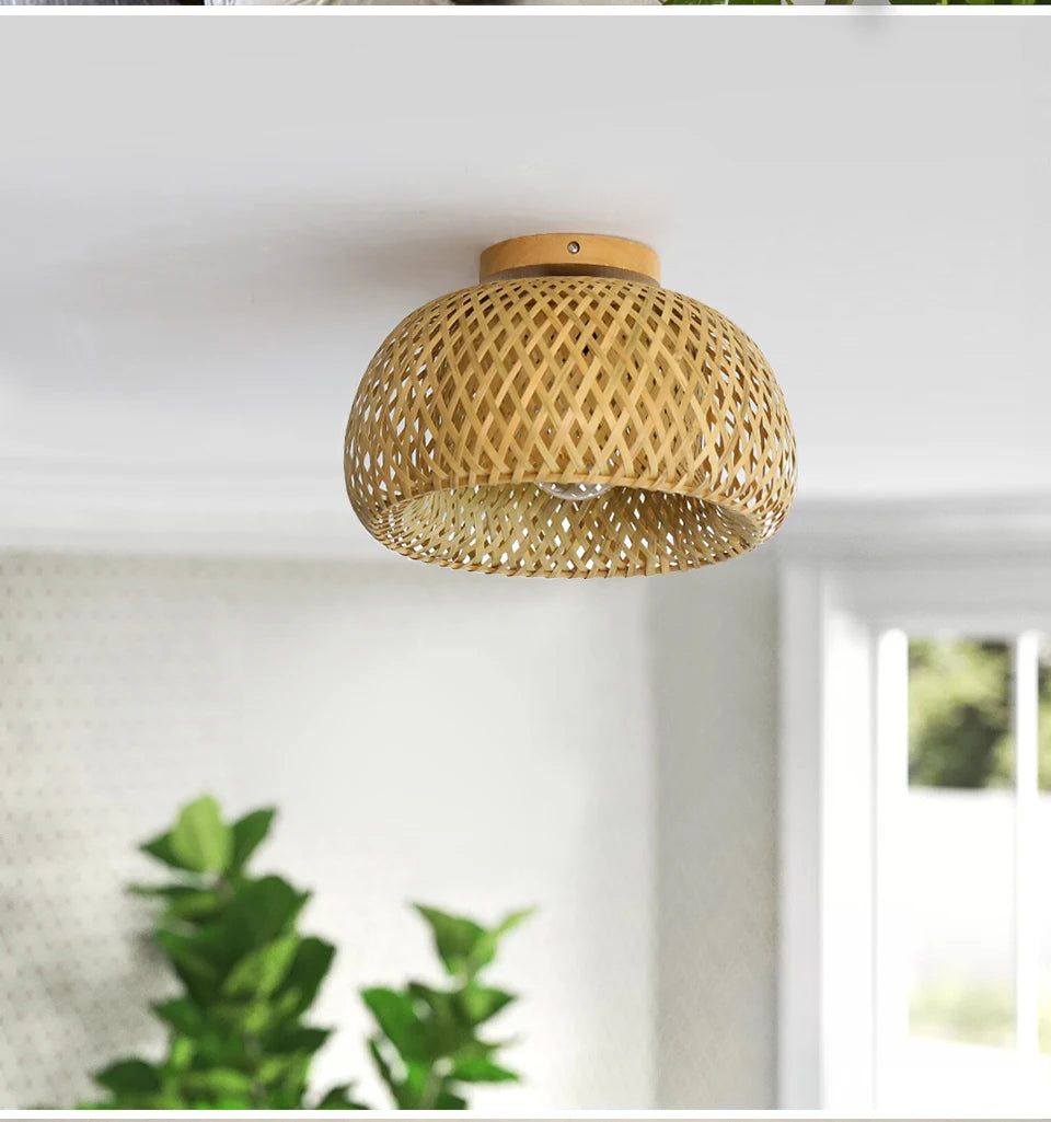 Bamboo Ceiling Lamp - Handmade Rattan Wicker Lighting for Dining, Living, and Coffee Shops