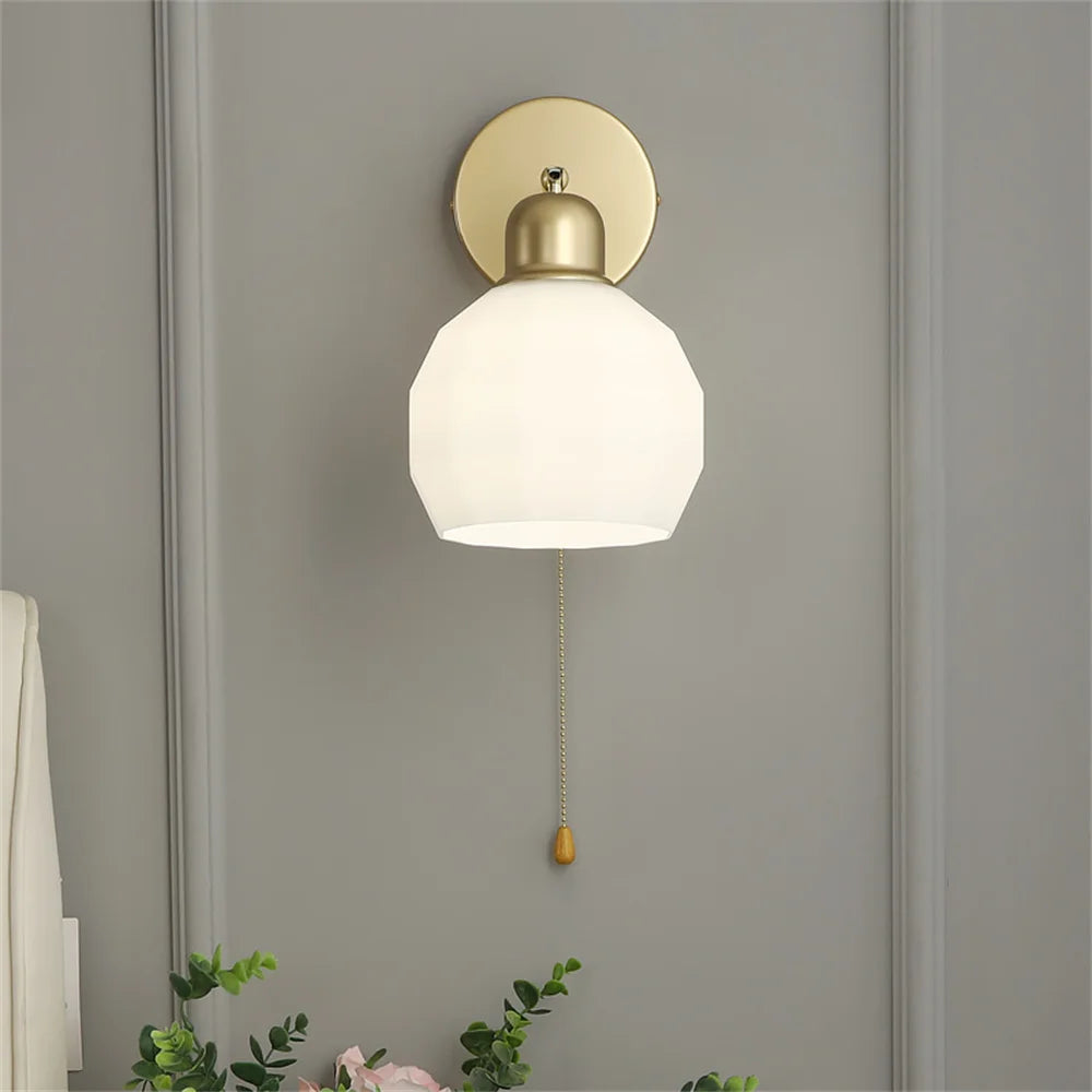 Nordic Modern Glass Wall Lamp Home Decoration Loft Sconce Wire Pull Switch Metal Adjust Bedside Light Fixture Interior Luminaire