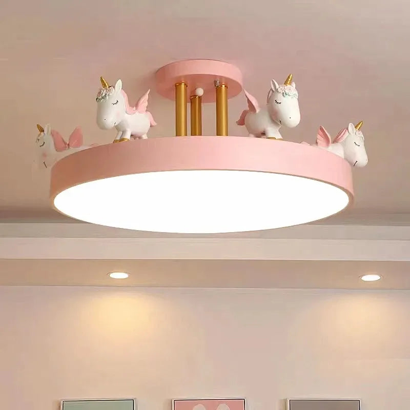 Nordic Pink Ceiling Light - Cartoon Resin Unicorn Lamp for Children's Room, LED Lanterns Home Decoration