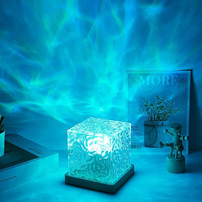 Dynamic Rotating Water Ripple Projector Night Light Flame Crystal Lamp