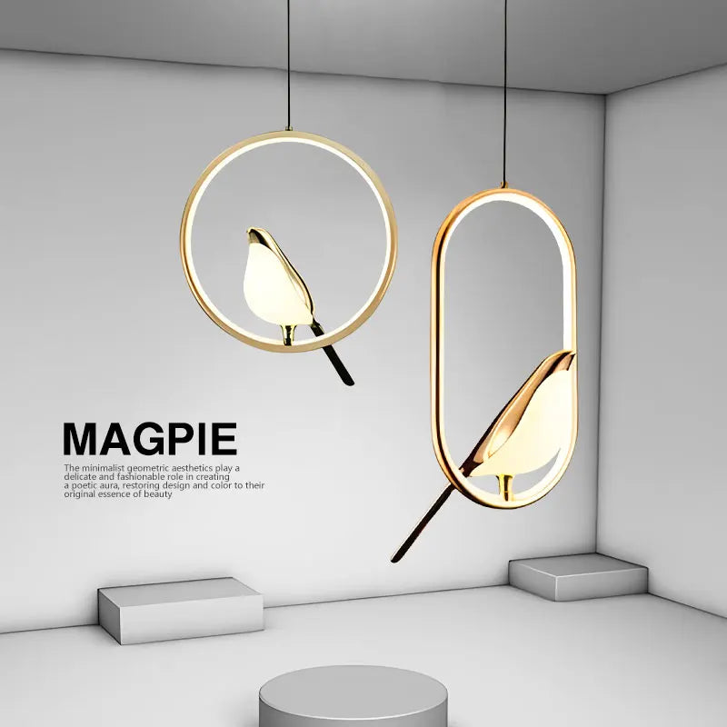 Magpie Bird LED Cord Pendant Lamp – Modern Chandelier for Bedroom and Living Spaces