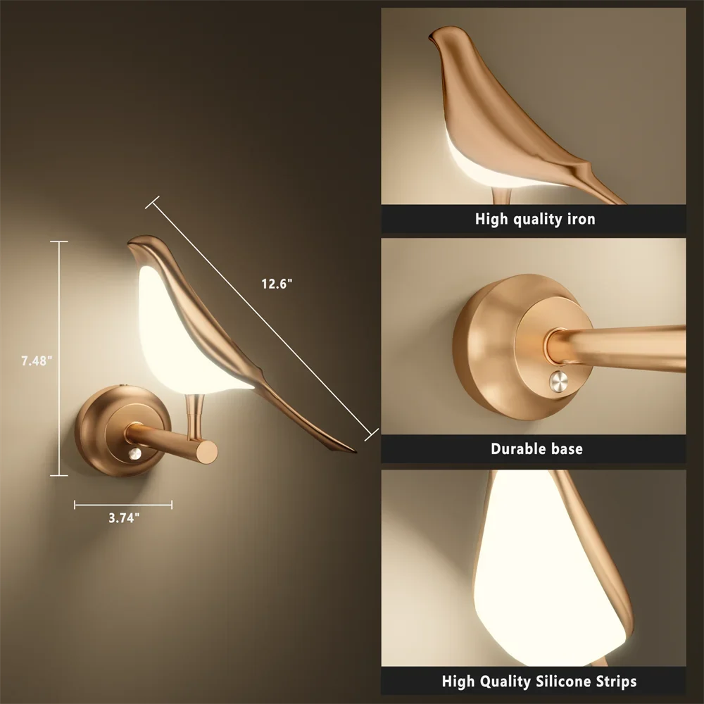 Golden Bird LED Wall Lamp - Novelty Rotatable Design for Bedroom, Parlor, and Bar - Hanging Light for Bedside and Indoor Sconce