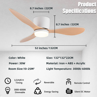 Low Floor Modern Ceiling Fan With LED Light: Remote Control, Simple Design