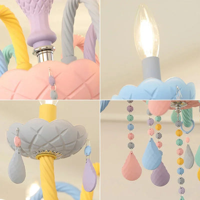 European Children's Room LED Ceiling Chandelier Macaron Color Pendant Light for Kids Bedrooms