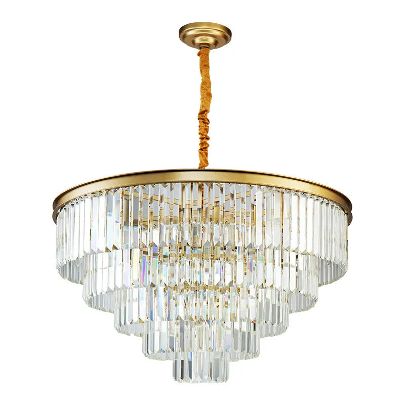 Contemporary Crystal and Gold LED Chandelier Pendant Light Fixture with Multi-Level Design