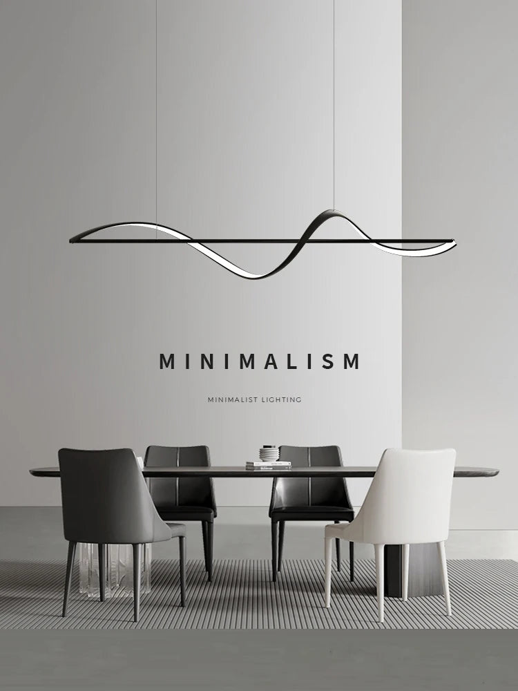 Modern Minimalism Curve LED Pendant Lights One Word Long Strip Dining Room Bar Hanging Lamp Kitchen Light Home Decor Fixtures