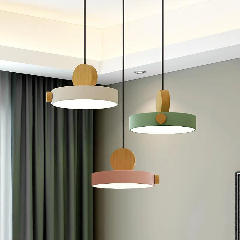 Nordic LED Pendant Light Minimalist Wooden Macaron Indoor Decorative Light For Living Room Dining Room Bedroom Study Home Decor