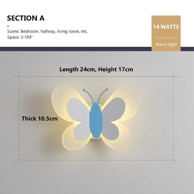 LED Butterfly Wall Sconce Modern Children's Room Butterfly Wall Light