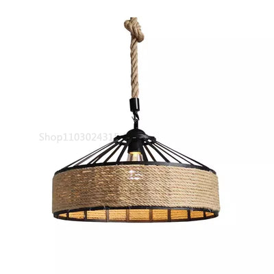 Classical Hemp Rope Pendant Hanging Lamp: Vintage Ceiling Chandelier with Antique Industrial Iron