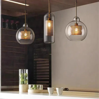 Artistic Flair: Nordic Glass Pendant Light with Mesh Design in Silver or Gold