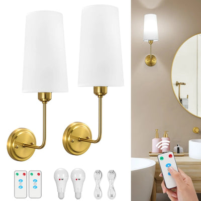 Nooknova 2-Pack Battery Operated Wall Sconces with Remote – No Wiring Required