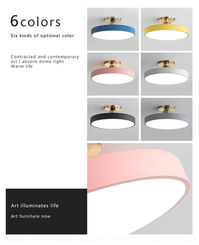 Circular Macaron LED Ceiling Light – Modern Dimmable Chandelier for Bedroom and Living Room