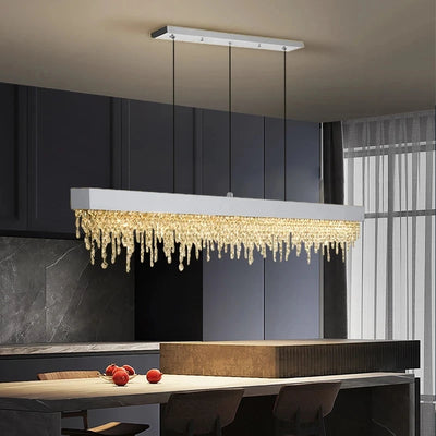 Luxurious Modern Kitchen Island Crystal Chandelier - LED Hanging Light Fixture in Gold/Black for Dining Room and Home Decor