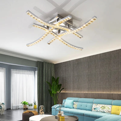 Modern Design Creative Crystal LED Ceiling Light Tricolor with Remote Control Perfect for Bedroom, Living Room