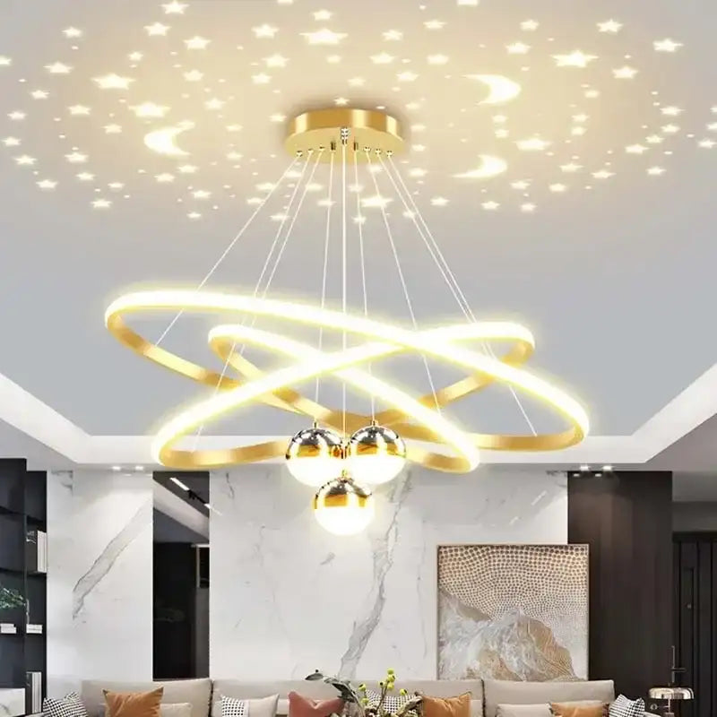 Modern Rings Ceiling Chandelier - Adjustable Starry Sky Lighting for L ...