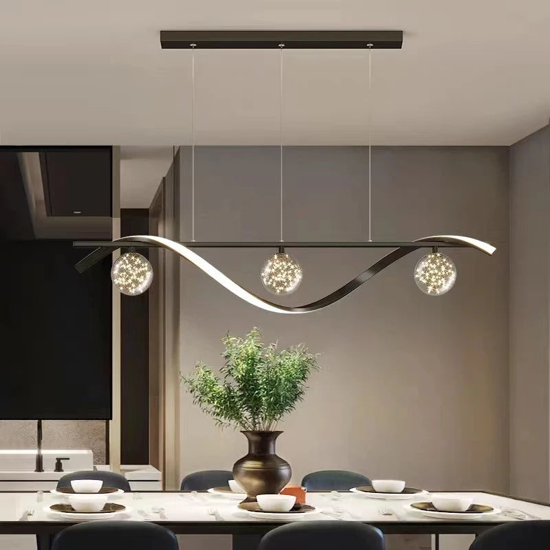 Contemporary Modern LED Smart Pendant Chandelier for Kitchen - Black and Gold Ceiling Light Fixture