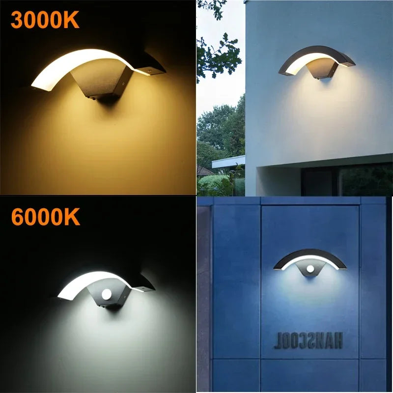 Modern Waterproof Outdoor Wall Lamp with PIR Motion Sensor Light For Garden, Porch, Front Door