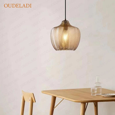 Nordic Pendant Lights - Amber Glass Hanging Lamp for Kitchen and Bedroom