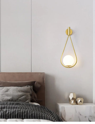 Modern Wall Light with Glass Shade - Semi Flush Mount, Gold Iron Spherical Wall Lamp for Bedroom