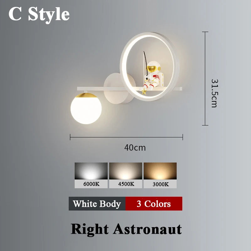 Modern Wall-Mounted Nordic Star Astronaut Projector Wall Lamp for Kids Room and Study Spaces