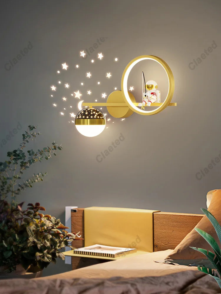 LED Star Astronaut Projection Wall Lamp Creative Lighting Fixture for Children's Rooms