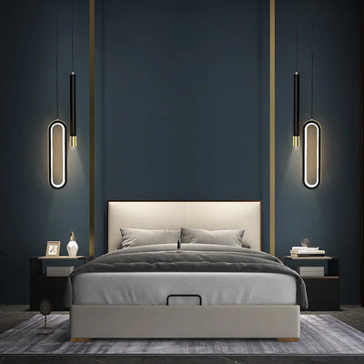 Sleek Modern Black Hanging Pendant Lamps - Contemporary Bedroom Lighting Solution