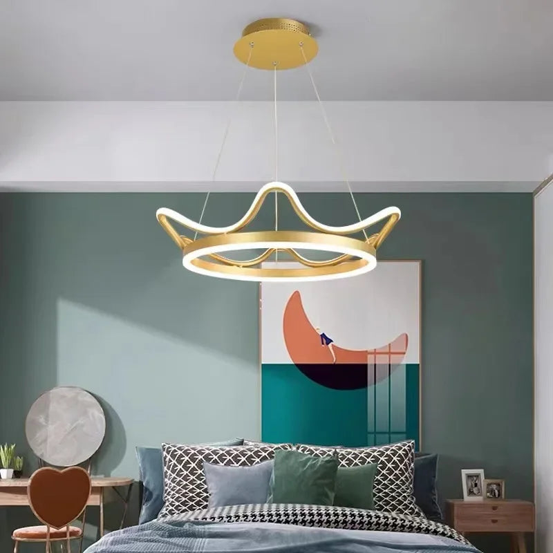 Modern Minimalist Crown Chandelier - Living Room Bedroom Princess LED Pendant Lamps Creative Children's Lighting Decor