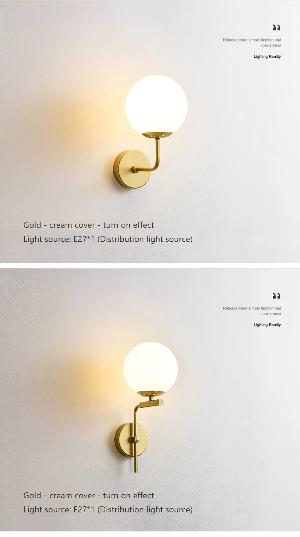 Modern Wall Light with Glass Shade - Semi Flush Mount, Gold Iron Spherical Wall Lamp for Bedroom