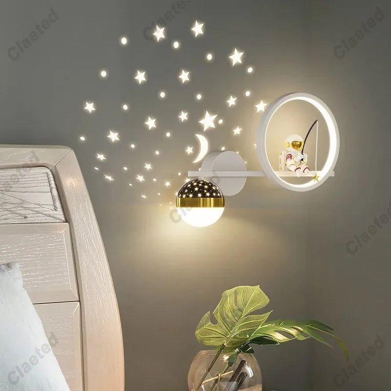 LED Star Astronaut Projection Wall Lamp Creative Lighting Fixture for Children's Rooms