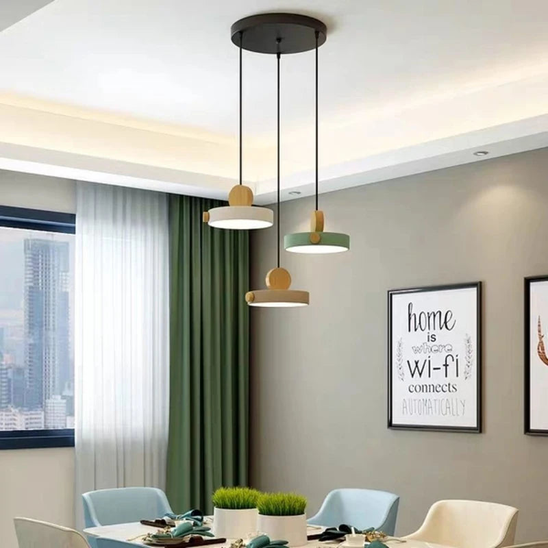 Nordic LED Pendant Light Minimalist Wooden Macaron Indoor Decorative Light For Living Room Dining Room Bedroom Study Home Decor
