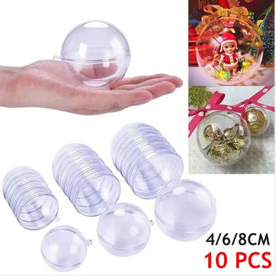 10pcs Clear Plastic Christmas Baubles Transparent Fillable Ornament Balls for Tree, Wedding, and Party Decorations