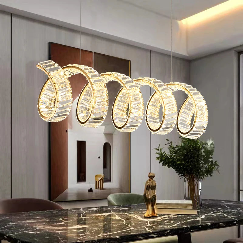 Modern Luxury LED Wave Crystal Pendant Lamp - Indoor Dining Table Light Fixture