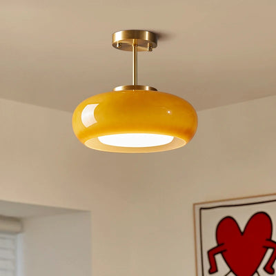 Nordic Modern Yellow Glass LED Pendant Light – 40W Copper Fixture for Bedrooms and Living Rooms