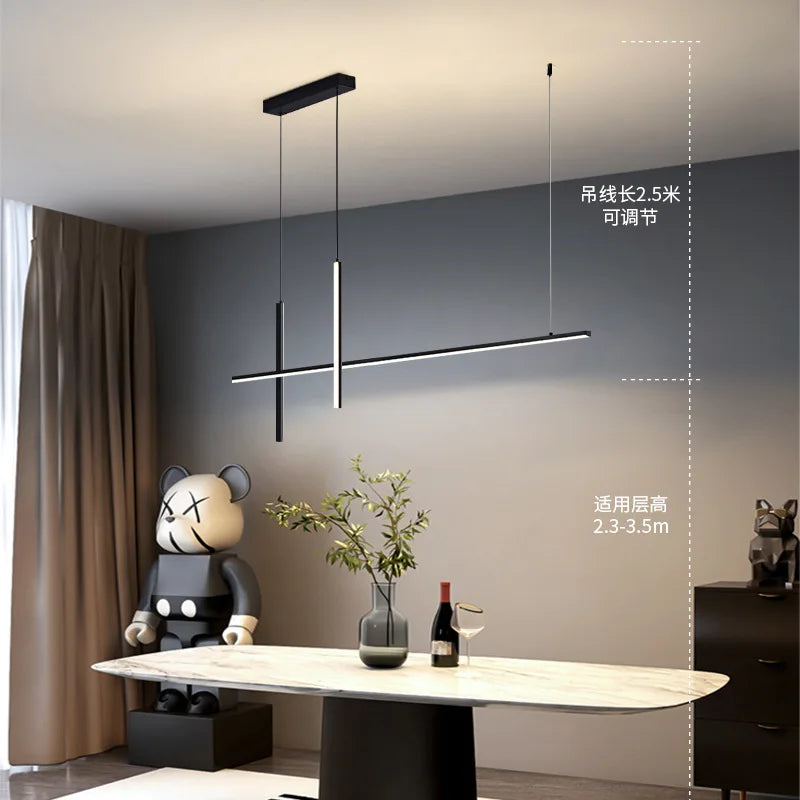 Modern Minimalist LED Chandelier - Dimmable Black Pendant Lamp for Dining Room Kitchen Bar Lighting Suspension Design