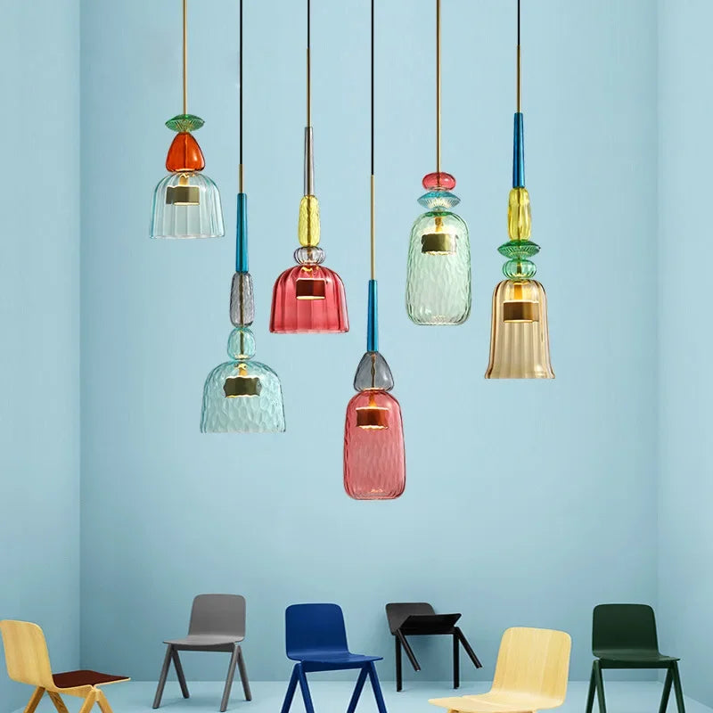 Nordic Macaron Candy Pendant Light - Stained Glass Chandeliers for Kitchen and Dining Area