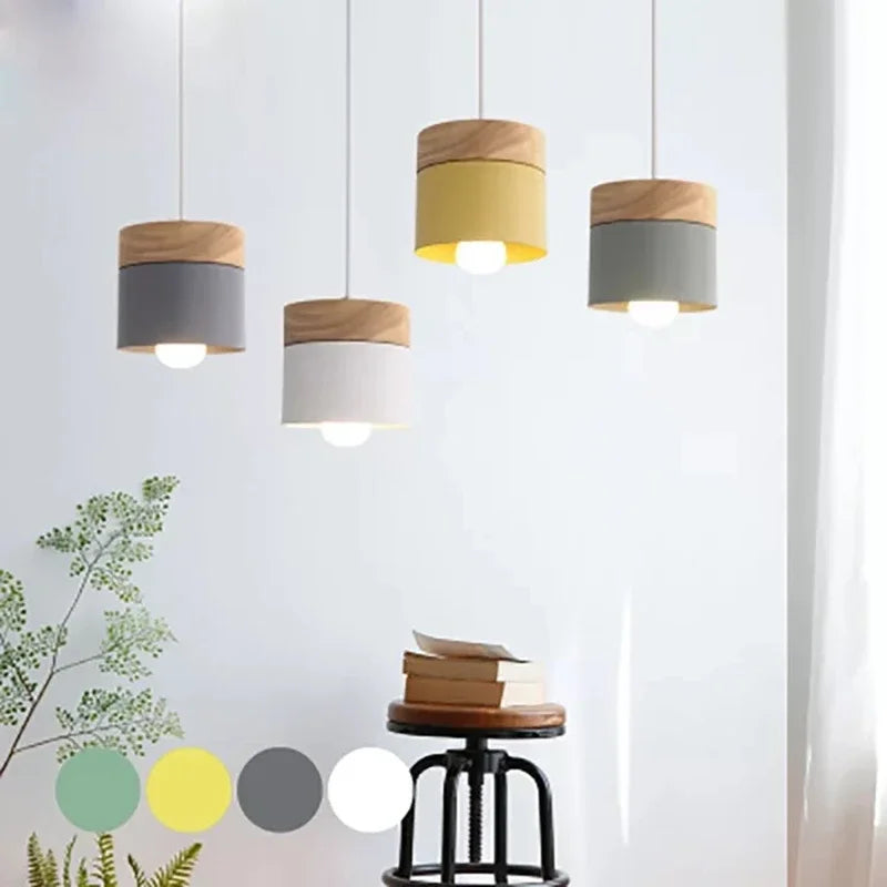 Nordic Minimalist Wooden and Iron Pendant Light with LED Bulb Compatibility