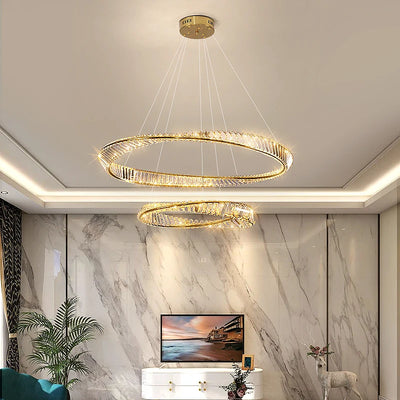 Luxurious Crystal Chandelier, Modern Circular Design LED Lighting for Living Room, Bedroom, and Dining Room.