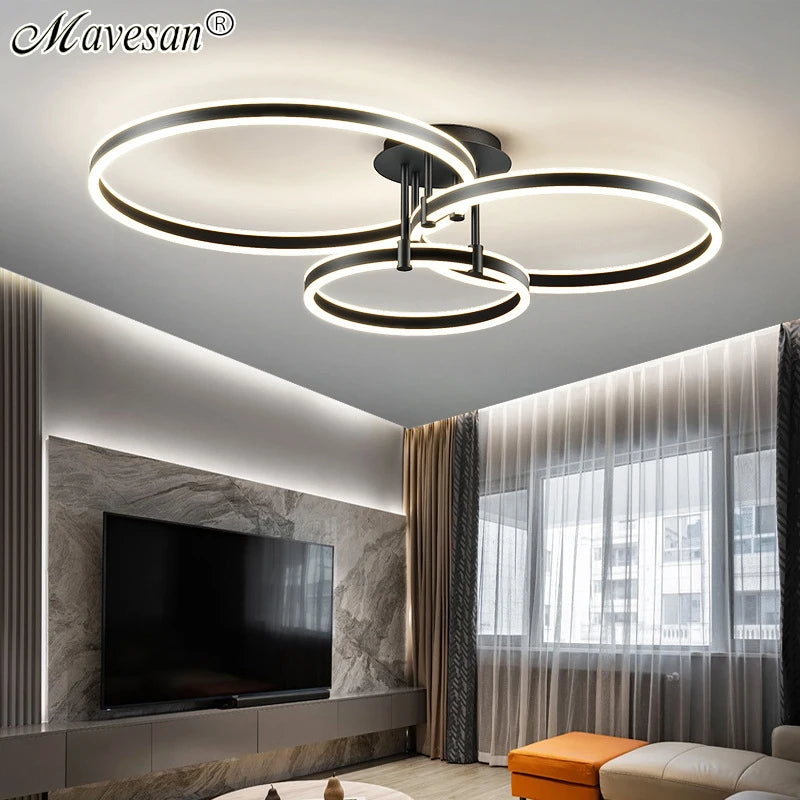 Modern LED Chandelier: Cascading Rings for a Dazzling Display (Multiple Rings & Dimmable)