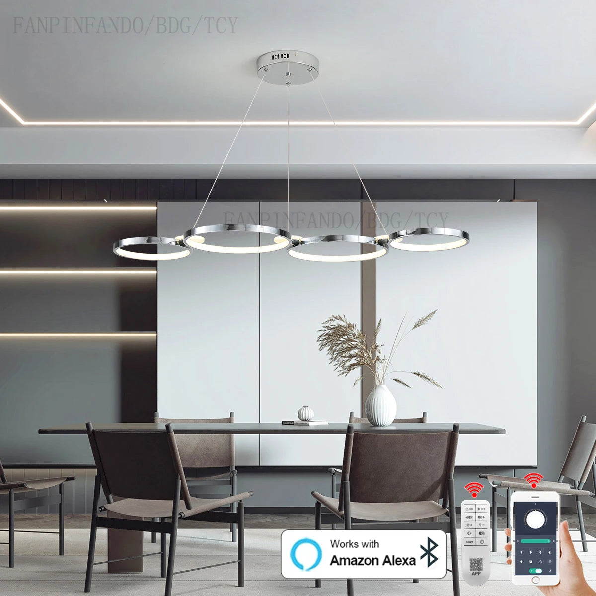 Modern LED Chandelier Pendant Light - Remote-Controlled Lighting Fixture for Living and Dining Room