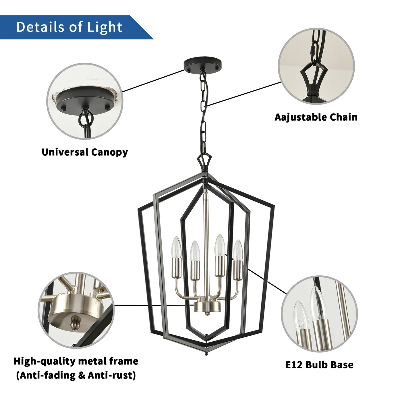 4 Light Luxury Chandeliers - Farmhouse Industrial Pendant Lighting for Kitchen and Restaurant Area