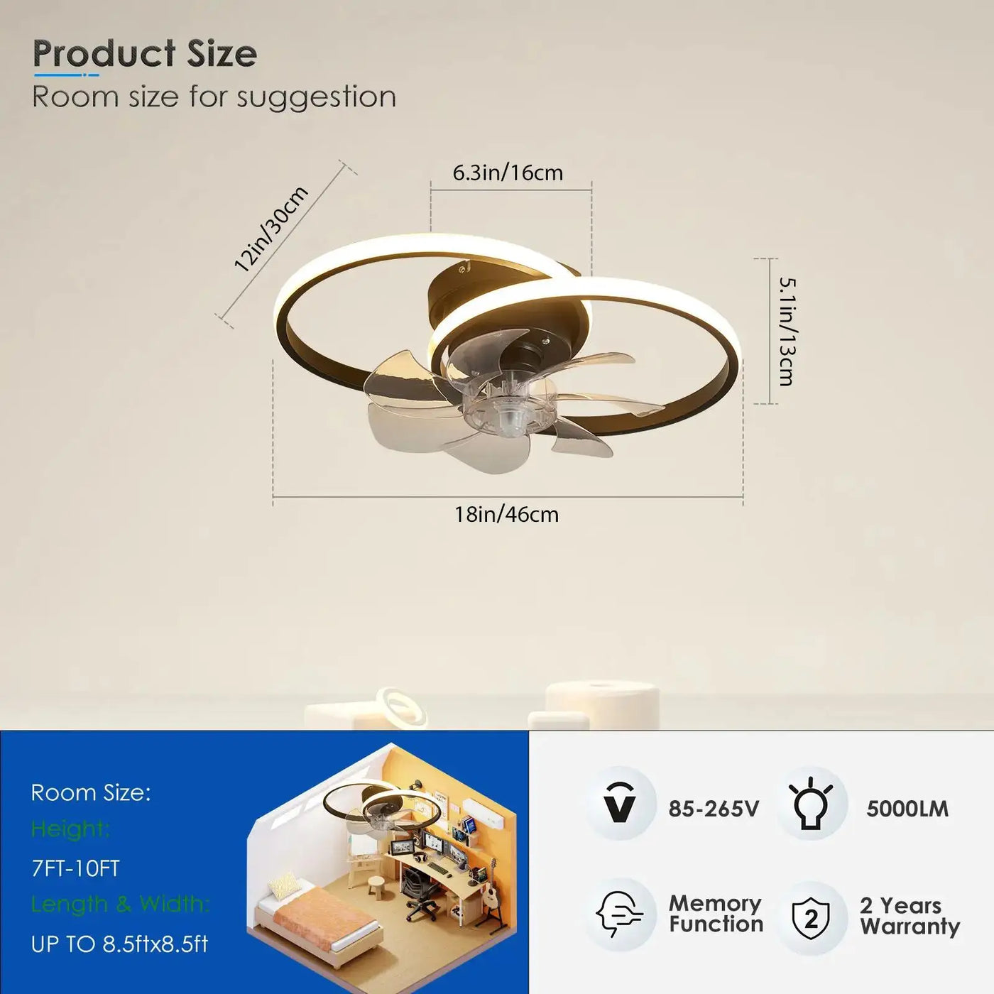 2 in 1 Modern Smart Ceiling Fan – Dimmable LED Ceiling Fan with Light for Bedroom and Living Room