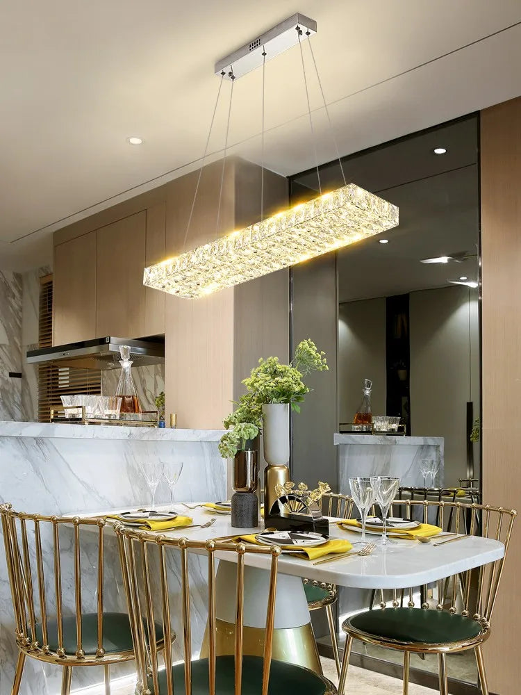 New Long Strip Restaurant Chandelier Modern Light Luxury High-end Dining Room Bar Table Lamp Dining Table Crystal Chandelier