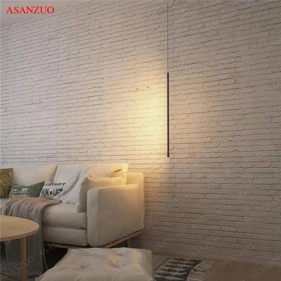 Adjustable LED Pendant Light for Bedroom Bedside: Modern Line Strip Hanging Lamp for Living Room, TV Wall, Home Decor Fixture