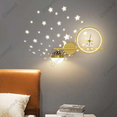 LED Star Astronaut Projection Wall Lamp Creative Lighting Fixture for Children's Rooms