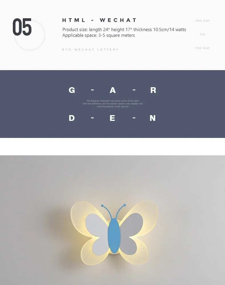 LED Butterfly Wall Sconce Modern Children's Room Butterfly Wall Light