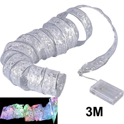 Christmas Ribbon Fairy Lights 3M/5M Battery Powered LED String Light for Tree Ornaments and Home Decoration