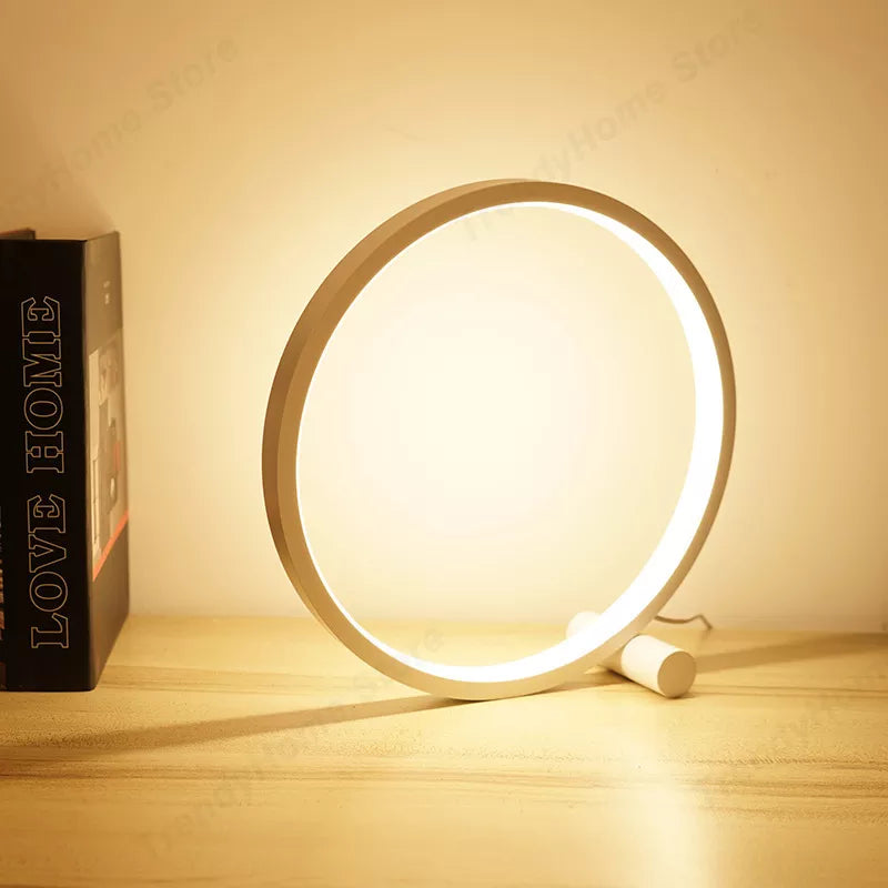 LED Circular Ring Table Lamp - Dimmable Night Light for Bedroom, Living Room, Restaurant, Hotel