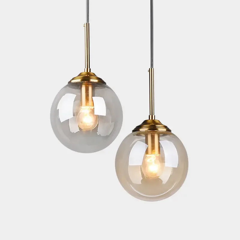 Modern Glass Ball Pendant Lighting Fixture with Golden Ring - Stylish Luminaire for Various Spaces
